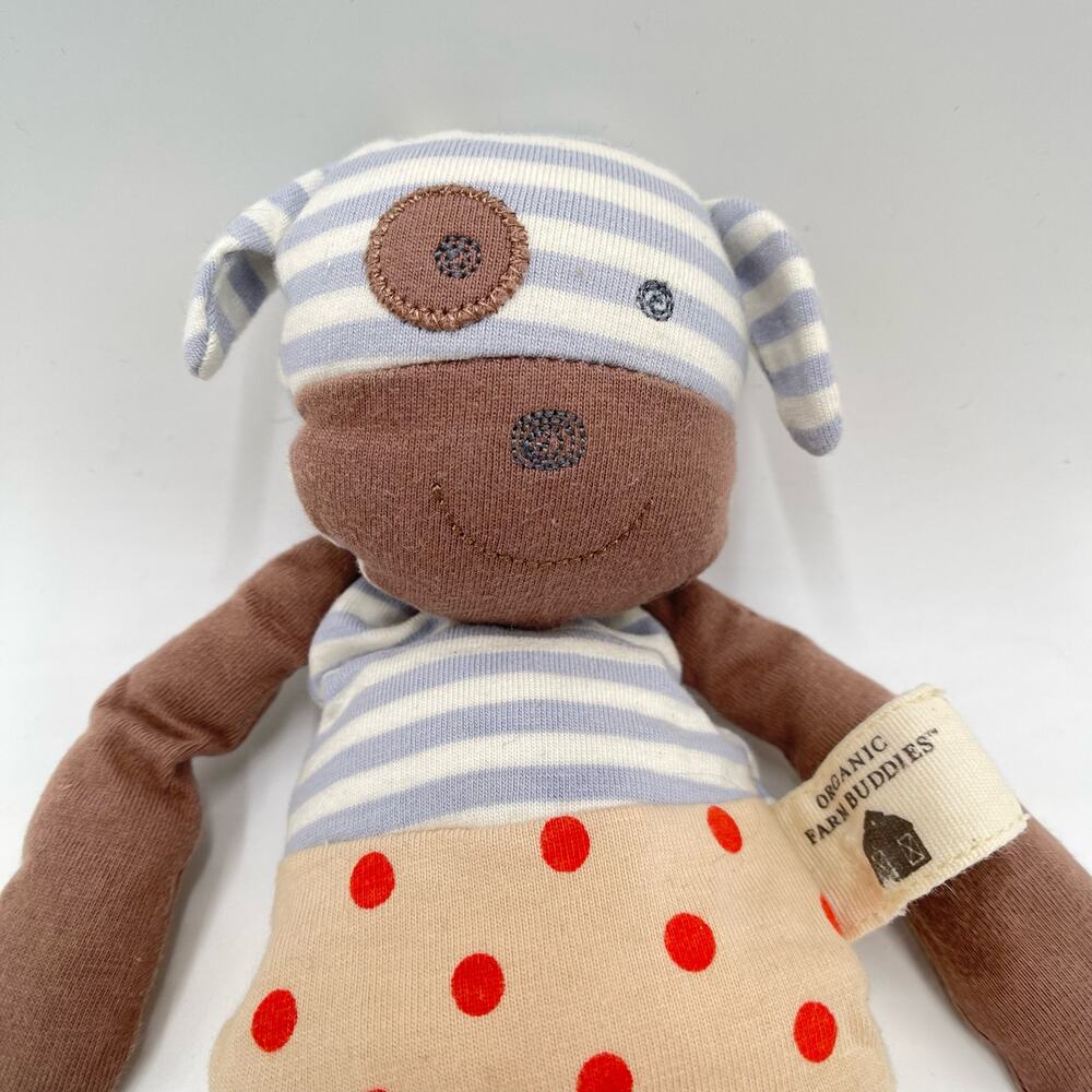 Organic Farm Buddies Striped Polka Dot Puppy Dog Plush Lovey Security Item